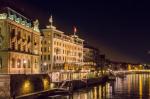 Basel, Blick von der Mittleren Brücke auf das Hotel "Les Trois Rois"