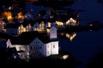 Kirche Kirkehavn Hidra bei Nacht